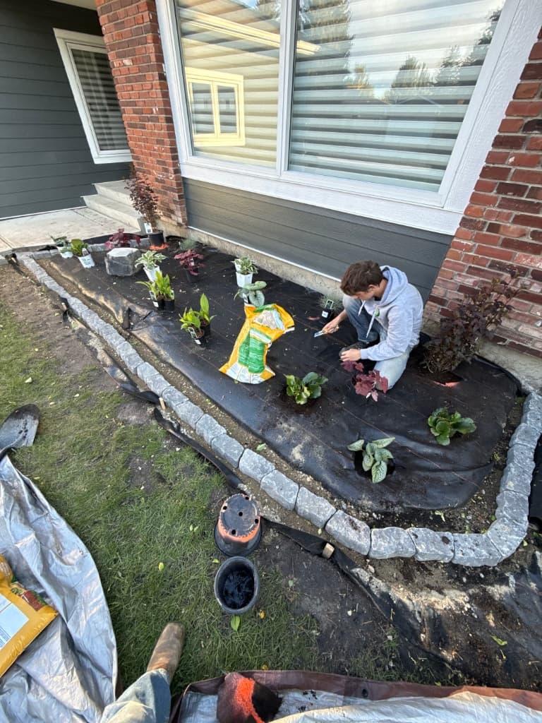 Empty dirt bed with old wooden border